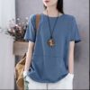 The new Hong Kong style short-sleeved summer stitching T-shirt women's summer is loose to cover the belly and the top covers the flesh and half sleeve body - 图片 8