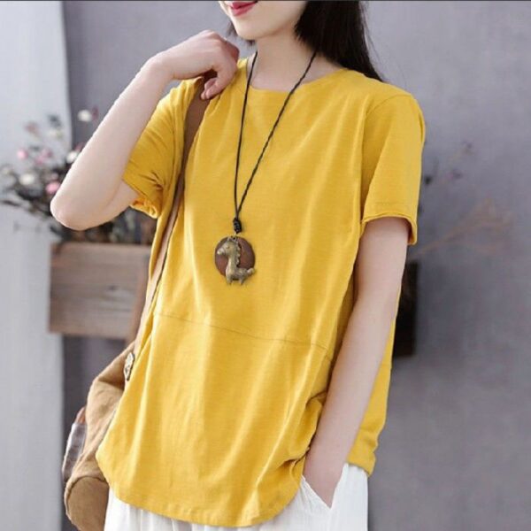 The new Hong Kong style short-sleeved summer stitching T-shirt women's summer is loose to cover the belly and the top covers the flesh and half sleeve body