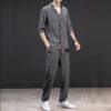 Men's summer cotton-linen outfit with ice silk short-sleeve T-shirt, casual sportswear, a stylish set - 图片 8