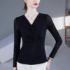 Spring and Autumn new mesh long-sleeved waist-cinching base shirt design sense cross V-neck pleated blouse shirt - 图片 4