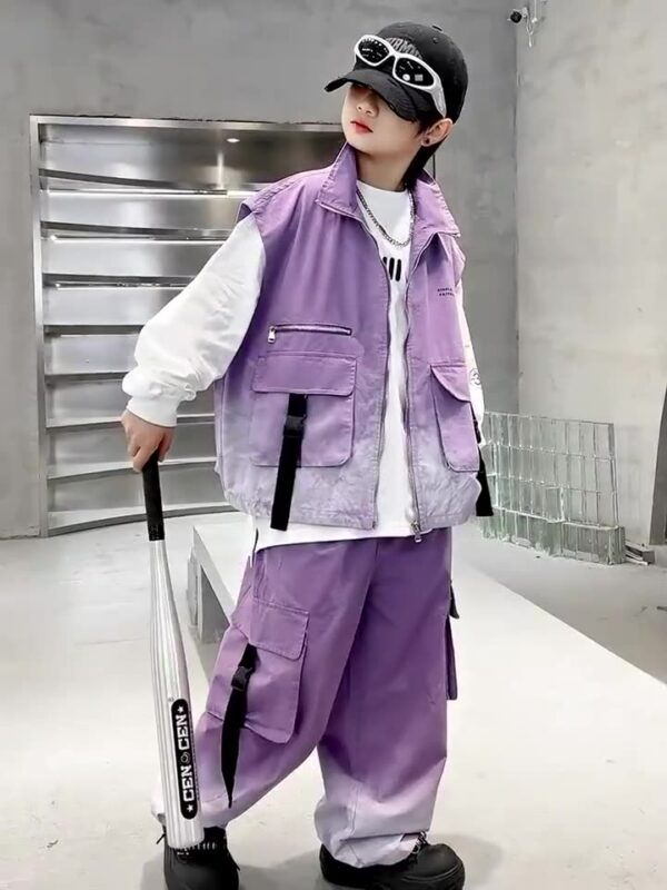 Boy's suit 2025 new spring children's Internet celebrity handsome fried street spring and autumn cargo vest three-piece set