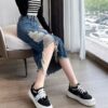 High-waisted, ripped side slit denim skirt, women's spring and autumn new thin, A-line babes, hip-wrapping long skirts, ins tide - 图片 7