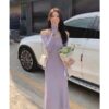 Long-sleeved knitted dress, light luxury, warm ins, French gentle wind, long skirt, thin bottom, purple hip skirt - 图片 3