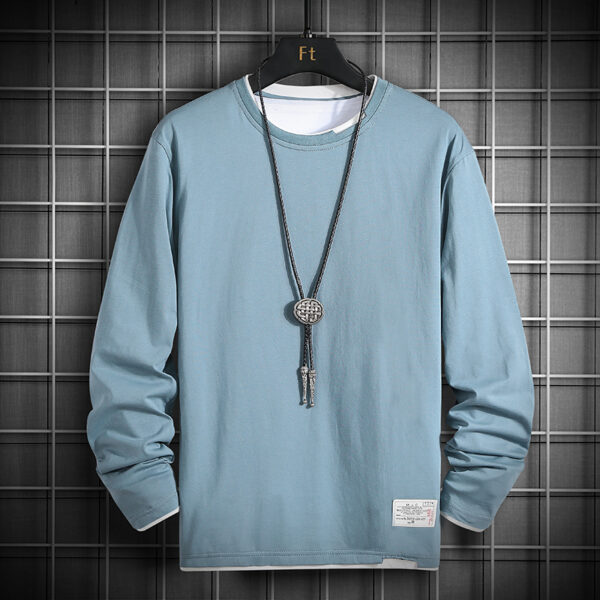 Popular sweatshirt men's cotton spring and autumn new fake two long-sleeved T-shirts Korean fashion base tops