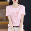 T-shirt women's short sleeve round neck embroidery mercerized cotton loose 2025 new top design sense age reduction cotton half-sleeved summer - 图片 19