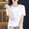 T-shirt women's short sleeve round neck embroidery mercerized cotton loose 2025 new top design sense age reduction cotton half-sleeved summer - 图片 20