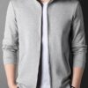 Men's pure cotton sweatshirt, spring and autumn zipper cardigan, stand collar sportswear, solid color, loose fit, plus size top - 图片 7