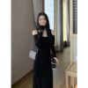 Long-sleeved knitted dress, light luxury, warm ins, French gentle wind, long skirt, thin bottom, purple hip skirt - 图片 4