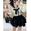 2025 Spring/Summer New Trendy Brand Dress Female Small Man Sweet Shirt A-Line High Waisted Skirt Two-Piece Set - 图片 7