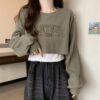American retro short sweatshirt women's early fall thin design sense niche small man layered two-piece top ins - 图片 7
