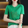 T-shirt women's short sleeve round neck embroidery mercerized cotton loose 2025 new top design sense age reduction cotton half-sleeved summer - 图片 6