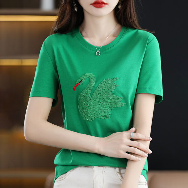 T-shirt women's short sleeve round neck embroidery mercerized cotton loose 2025 new top design sense age reduction cotton half-sleeved summer