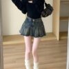 Vintage distressed raw denim skirt women's summer new skirt hottie pleated skirt high waist a-line skirt - 图片 5