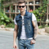 New sleeveless denim vest men's vest summer, spring and autumn tide slim hole shoulder Korean washed horse clip - 图片 10