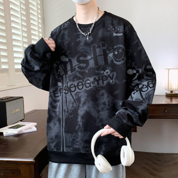 2025 autumn and winter new ins Hong Kong style printed crew neck sweatshirt men's loose plus size trendy couple top