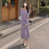Long-sleeved knitted dress, light luxury, warm ins, French gentle wind, long skirt, thin bottom, purple hip skirt - 图片 5