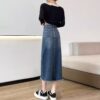 High-waisted, ripped side slit denim skirt, women's spring and autumn new thin, A-line babes, hip-wrapping long skirts, ins tide - 图片 9