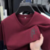 cotton v-neck short sleeve t-shirt men's summer new solid color fashion trend t-shirt men's half sleeve top tide - 图片 4