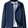 Men's pure cotton sweatshirt, spring and autumn zipper cardigan, stand collar sportswear, solid color, loose fit, plus size top - 图片 11