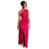One-shoulder, smocked, slit, sexy satin dress, European and American summer temperament, slim solid color long skirt - 图片 20