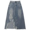 High-waisted, ripped side slit denim skirt, women's spring and autumn new thin, A-line babes, hip-wrapping long skirts, ins tide - 图片 10