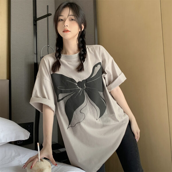 Loose and thin crew neck short sleeve t-shirt women's summer new design sense niche korean fashion printed top