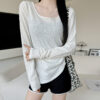 Side waist cinched sunscreen undershirt, women's spring and summer new slim loose inner cover-up blouse, wear a long-sleeved T-shirt over the top - 图片 9