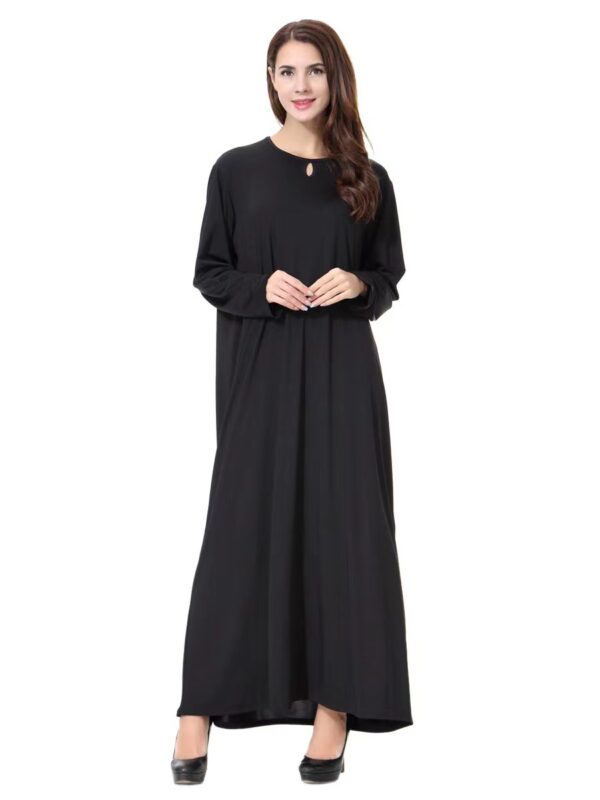 Traditional Muslim Women's Arab, Middle East, Malaysia, Saudi Arabia, Dubai, Black Crew Neck Women's Robe Dress