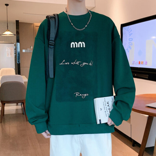 round neck sweatshirt men's spring summer new trend print loose base shirt spring clothes spring crew neck sweatshirt