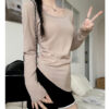 Side waist cinched sunscreen undershirt, women's spring and summer new slim loose inner cover-up blouse, wear a long-sleeved T-shirt over the top - 图片 4