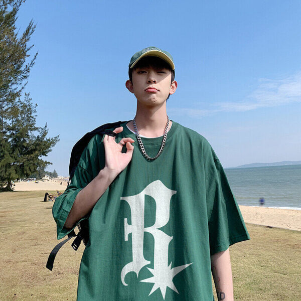 Men's summer cotton short-sleeved T-shirt is thick and opaque, loose and casual, versatile, comfortable, Korean trend, daily half-sleeved