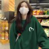 Fashionable blue crewneck sweatshirt women's spring and autumn new velvet European large loose jacket top - 图片 8