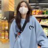 Fashionable blue crewneck sweatshirt women's spring and autumn new velvet European large loose jacket top - 图片 10