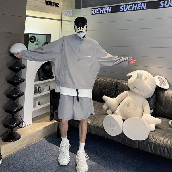 Ice silk quick-drying sports sunscreen suit suit for men, summer ruffian, handsome jacket shorts, high-end trendy men's outfit