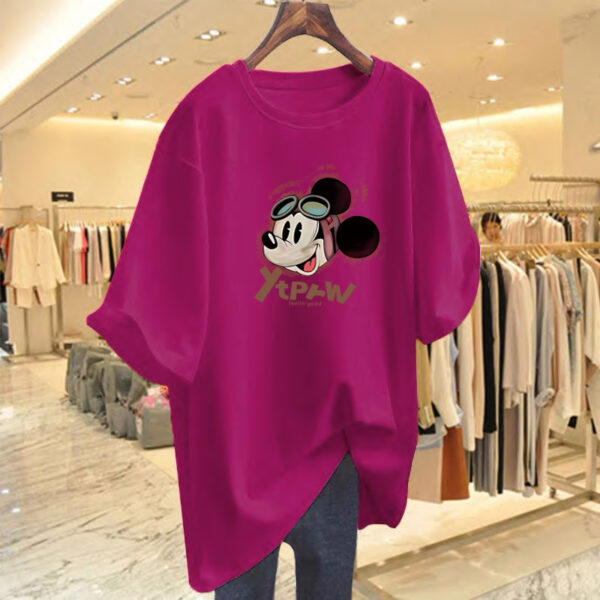 Mid length loose casual plus size with shark pants cotton short sleeve t-shirt women's top pink base layer for summer