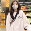 Fashionable blue crewneck sweatshirt women's spring and autumn new velvet European large loose jacket top - 图片 2
