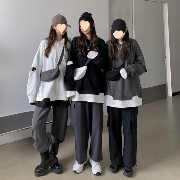 Autumn new sweatshirt women's tide ins hooded student Korean version loose lazy style spliced jacket fake two-piece top