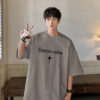 Design tops men's summer cotton 100% half sleeve loose large size 80-300 pound printed pullover short sleeves - 图片 8