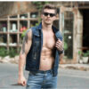 New sleeveless denim vest men's vest summer, spring and autumn tide slim hole shoulder Korean washed horse clip - 图片 2