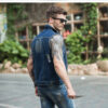 New sleeveless denim vest men's vest summer, spring and autumn tide slim hole shoulder Korean washed horse clip - 图片 6