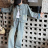 Girls' Spring and Autumn Denim Suits, Fashion Children's 2025 New Trendy Cool Internet Celebrity Fried Street Two-Piece Set - 图片 5