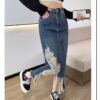 High-waisted, ripped side slit denim skirt, women's spring and autumn new thin, A-line babes, hip-wrapping long skirts, ins tide - 图片 3