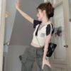 American Shoulder T-Shirt Women's Summer 2025 New College Polo Neck Slim Slim Slim Printed Short Sleeve Top ins - 图片 4