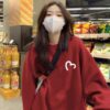 Fashionable blue crewneck sweatshirt women's spring and autumn new velvet European large loose jacket top - 图片 5