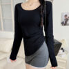 Side waist cinched sunscreen undershirt, women's spring and summer new slim loose inner cover-up blouse, wear a long-sleeved T-shirt over the top - 图片 2