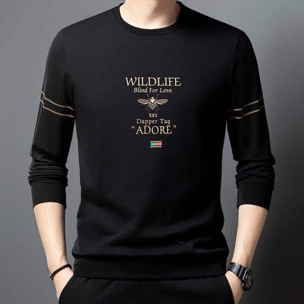 New men's sweatshirt, round neck, printed, long sleeve T-shirt, elastic, wrinkle-free, loose casual top for middle-aged and young people.