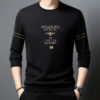 New men's sweatshirt, round neck, printed, long sleeve T-shirt, elastic, wrinkle-free, loose casual top for middle-aged and young people. - 图片 3