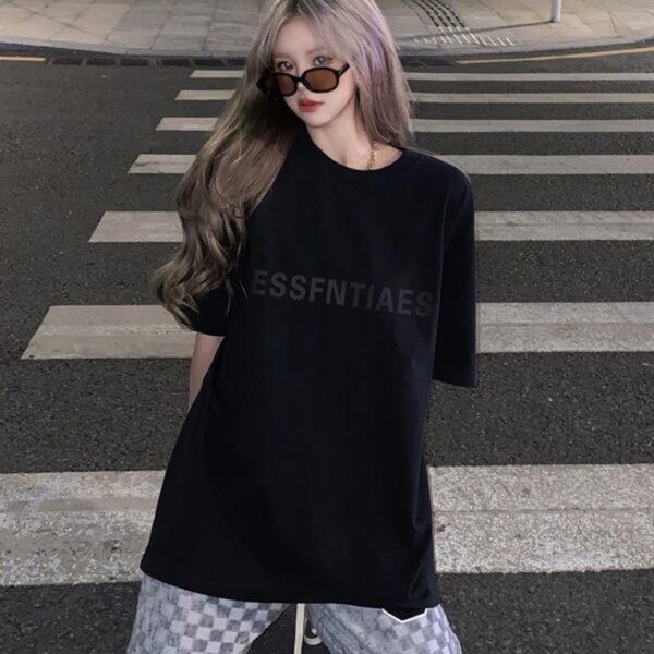 Mid-length short-sleeved black t-shirt women's ins trendy brand summer 2025 with loose plus size