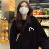 Fashionable blue crewneck sweatshirt women's spring and autumn new velvet European large loose jacket top - 图片 3